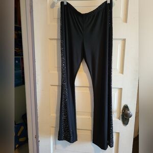 Black Flared Pants with Rhinestone Detail